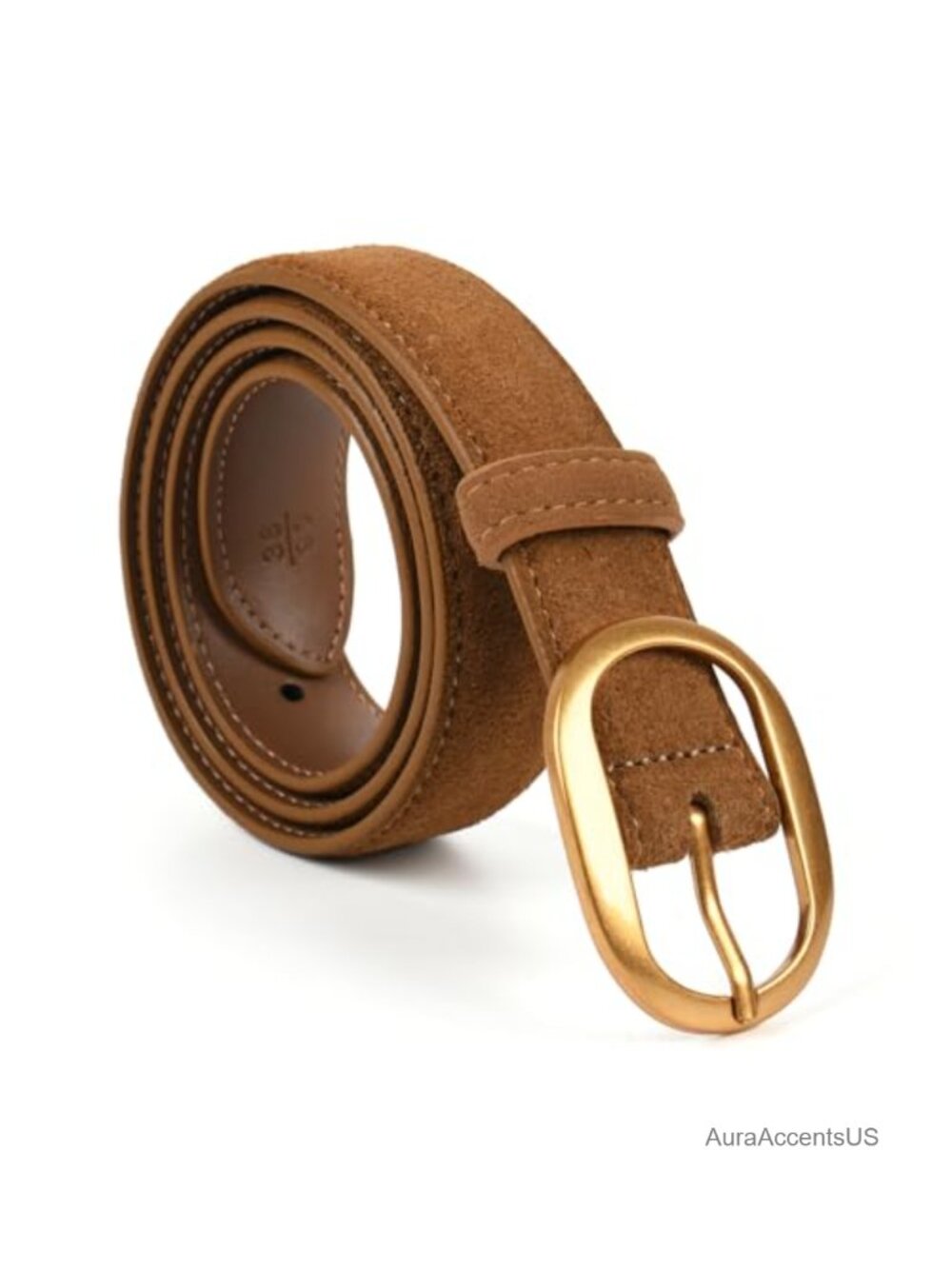 Women's Suede Leather Waist Belt Gold Buckle Classic Dress Casual